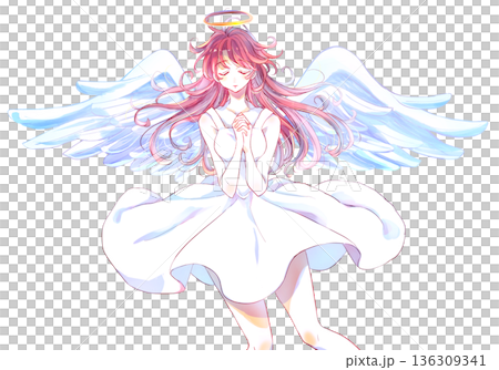 Mysterious woman angel with hands folded in front of her chest Mysterious woman angel with hands folded in front of her chest 136309341