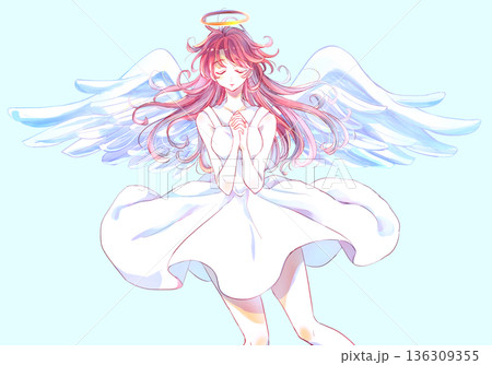 手を胸の前で組む神秘的な女性 天使 手を胸の前で組む神秘的な女性 天使 136309355