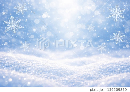 背景素材　雪景色　雪の結晶　降雪　雪　 136309850