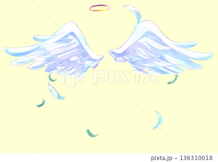 天使の羽と輪 舞い散る羽根 天使の羽と輪 舞い散る羽根 136310018