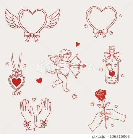 Valentines day doodles. Hand drawn elements Valentines day doodles. Hand drawn elements 136310068