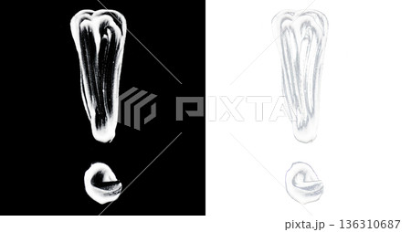 Stylized shiny hand drawn exclamation mark isolated on transparent background for attention alert and emphasis design 136310687