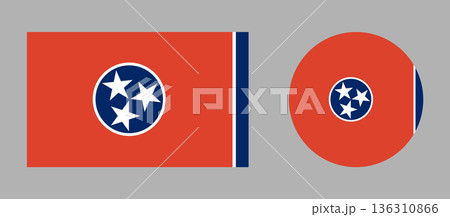 Flag of the state of Tennessee banners. Rounded, rectangular flag badges. Tennessee flag buttons. Set of flag circle, rectangle icons. Flag of the state of Tennessee banners. Rounded, rectangular flag badges. Tennessee flag buttons. Set of flag circle, rectangle icons. 136310866