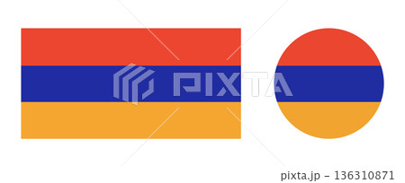 Flag of Armenia state symbol. National Armenia rectangle, circle flag button, badge, banner. Set of round, rectangular flag of Armenia country icons. Flag of Armenia state symbol. National Armenia rectangle, circle flag button, badge, banner. Set of round, rectangular flag of Armenia country icons. 136310871