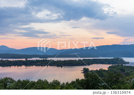 Slansko Lake. A tranquil lakeside scene at dusk Slansko Lake. A tranquil lakeside scene at dusk 136310974