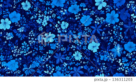 Vibrant indigo blue floral pattern for textile, prints and decor Vibrant indigo blue floral pattern for textile, prints and decor 136311203