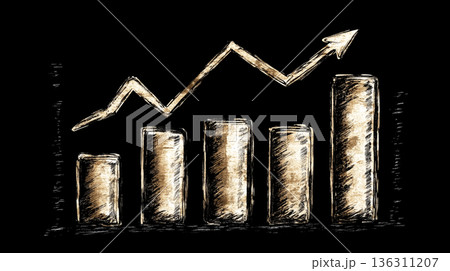 Chalk-style financial growth chart with upward arrow on black backround Chalk-style financial growth chart with upward arrow on black backround 136311207
