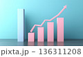 Bright business growth concept with pastel pink pink arrow and bar graph on blue background 136311208