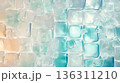 Crystal background with transparent and blue ice cubes for modern design and beverage theme 136311210