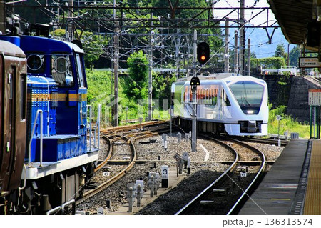 昭和が令和を迎える駅… 新緑の鬼怒川温泉駅に到着した『スペーシアX』と『SL大樹ふたら』 136313574
