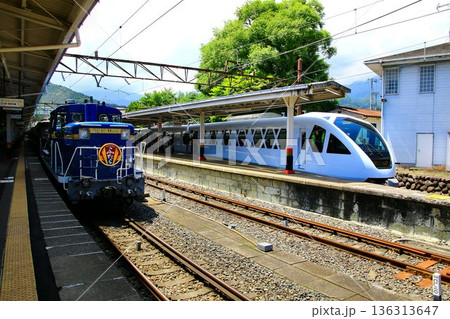 昭和と令和が集う駅… 新緑の東武日光駅に停車する『スペーシアX』と『SL大樹ふたら』 136313647