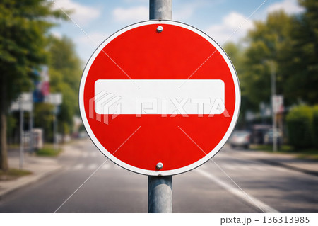 Traffic restriction sign on empty summer roadway Traffic restriction sign on empty summer roadway 136313985