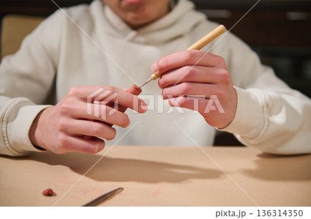 Teenager Molding Clay With Tool At Home - Creative Craft Hobby Activity Teenager Molding Clay With Tool At Home - Creative Craft Hobby Activity 136314350