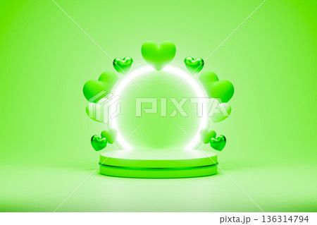 Green glowing portal with heart icons for health love Green glowing portal with heart icons for health love 136314794