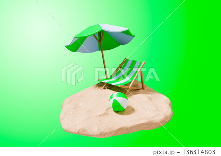 Beach umbrella and lounger on a tropical island 136314803