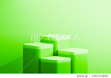 Green geometric pedestals on a bright background 136314805
