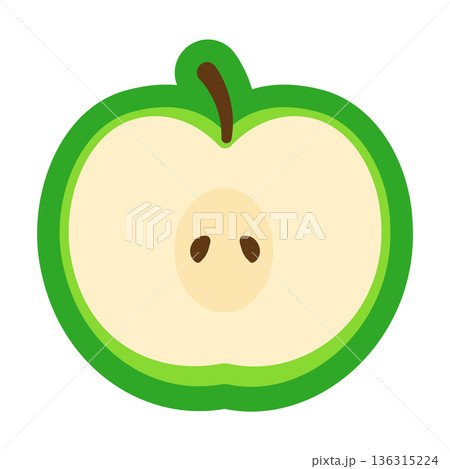 まるごとカットされた青りんごの断面イラスト 136315224