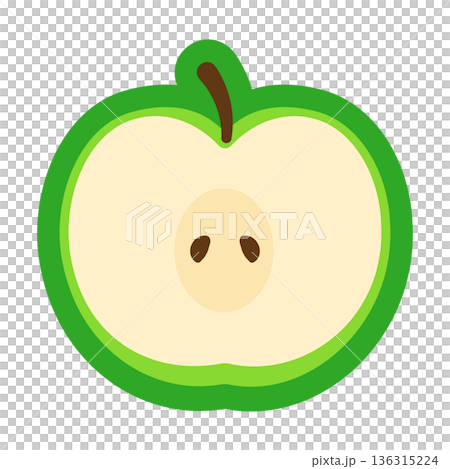 まるごとカットされた青りんごの断面イラスト 136315224