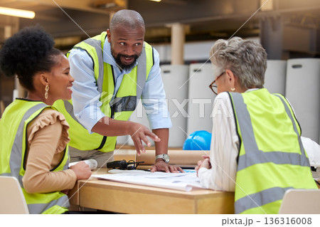 Construction planning, meeting and architecture people for blueprint teamwork, collaboration and design questions. Project management, floor plan and manager, woman or engineering or industry group Construction planning, meeting and architecture people for blueprint teamwork, collaboration and design questions. Project management, floor plan and manager, woman or engineering or industry group 136316008