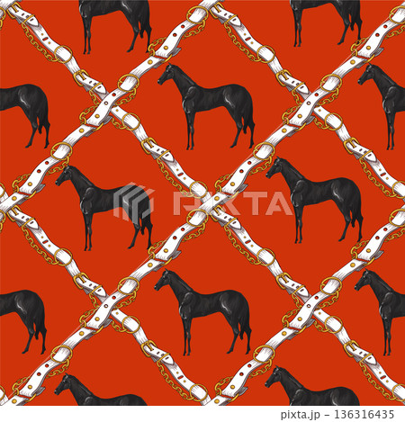 Seamless pattern with horses and belts. Vector. 136316435