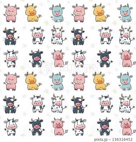 Seamless Pattern Cute Comic Farm Animals with Happy Expressions for Kids Nursery Decor 136316452