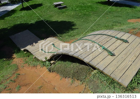 アスレチック児童公園の遊具 136316513