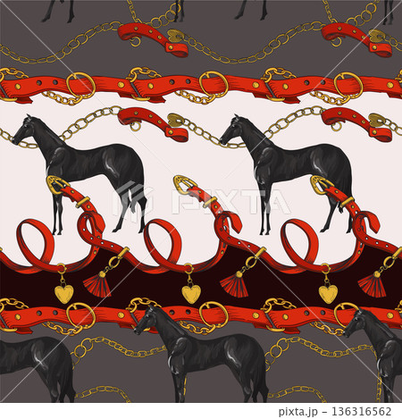 Seamless pattern with horses and belts. Vector. 136316562