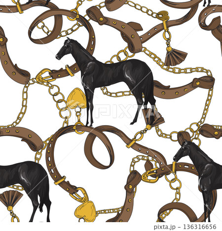 Seamless pattern with horses and belts. Vector. 136316656