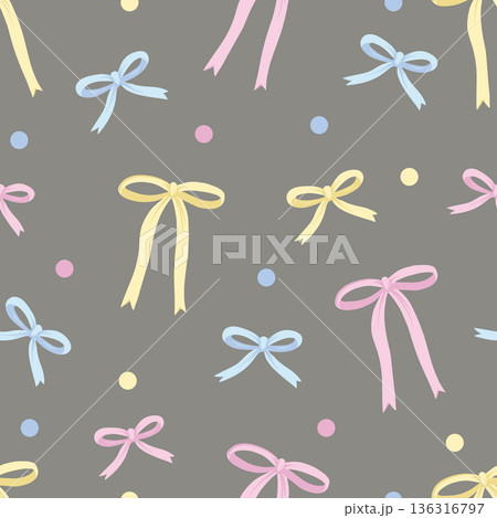 Pastel bow seamless vector pattern with hand drawn ribbons on white background 136316797
