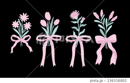 Pastel bow flowers vector isolated with floral frames . Pastel bow flowers vector isolated with floral frames . 136316802