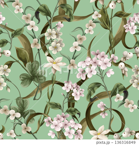 Seamless pattern with thin meadow flowers. Vector. Seamless pattern with thin meadow flowers. Vector. 136316849