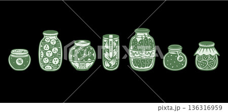 Jar isolated vector pattern with pickles olives kimchi honey preserves hand drawn illustration Jar isolated vector pattern with pickles olives kimchi honey preserves hand drawn illustration 136316959