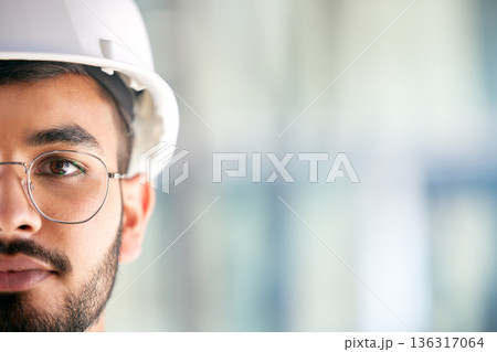 Architecture, space and portrait of man on construction site for engineering, design and building. Mockup, real estate and property with face of contractor for renovation, builder and maintenance Architecture, space and portrait of man on construction site for engineering, design and building. Mockup, real estate and property with face of contractor for renovation, builder and maintenance 136317064