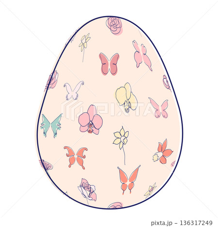 Happy Easter eggs, trendy design with hand-drawn spring flowers. Modern art minimalist style. Vector Happy Easter eggs, trendy design with hand-drawn spring flowers. Modern art minimalist style. Vector 136317249