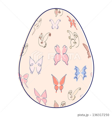 Happy Easter eggs, trendy design with hand-drawn spring flowers. Modern art minimalist style. Vector Happy Easter eggs, trendy design with hand-drawn spring flowers. Modern art minimalist style. Vector 136317250