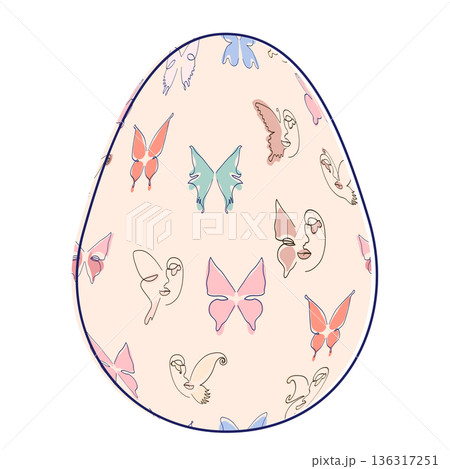 Happy Easter eggs, trendy design with hand-drawn spring flowers. Modern art minimalist style. Vector Happy Easter eggs, trendy design with hand-drawn spring flowers. Modern art minimalist style. Vector 136317251