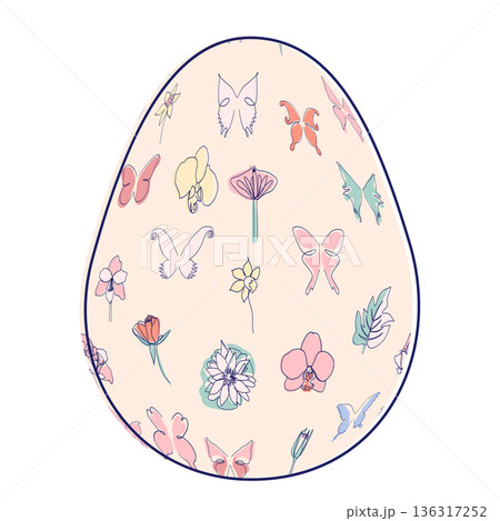 Happy Easter eggs, trendy design with hand-drawn spring flowers. Modern art minimalist style. Vector Happy Easter eggs, trendy design with hand-drawn spring flowers. Modern art minimalist style. Vector 136317252