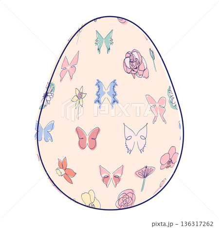 Happy Easter eggs, trendy design with hand-drawn spring flowers. Modern art minimalist style. Vector Happy Easter eggs, trendy design with hand-drawn spring flowers. Modern art minimalist style. Vector 136317262