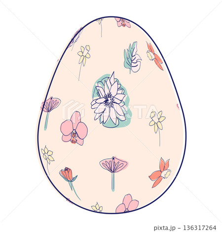 Happy Easter eggs, trendy design with hand-drawn spring flowers. Modern art minimalist style. Vector Happy Easter eggs, trendy design with hand-drawn spring flowers. Modern art minimalist style. Vector 136317264