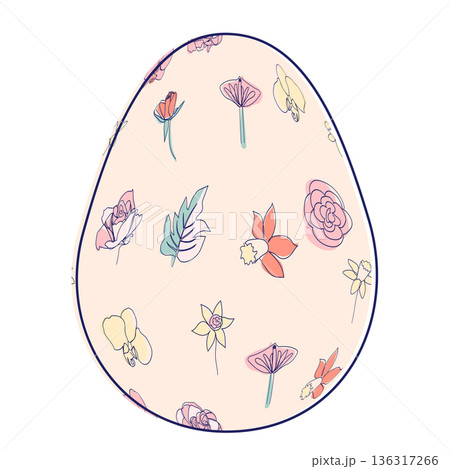 Happy Easter eggs, trendy design with hand-drawn spring flowers. Modern art minimalist style. Vector Happy Easter eggs, trendy design with hand-drawn spring flowers. Modern art minimalist style. Vector 136317266