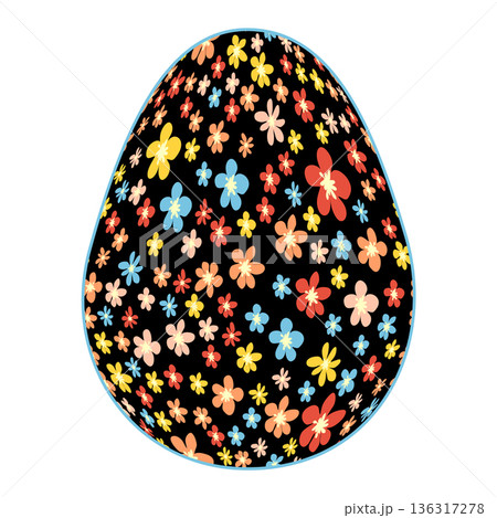 Happy Easter egg Ditsy floral pattern. Flowers and stars, lavender and pink. 136317278