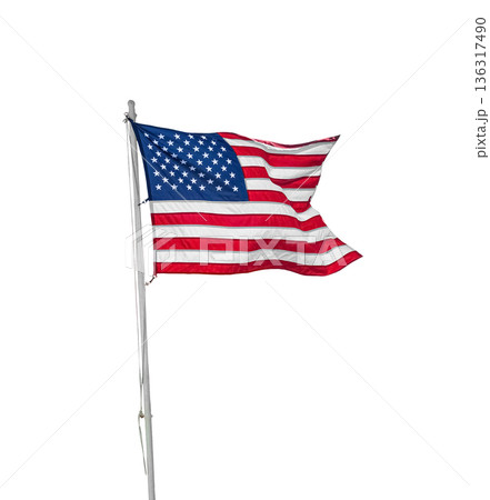 Unaited States of America flag waving, closeup. Isolated on white background Unaited States of America flag waving, closeup. Isolated on white background 136317490