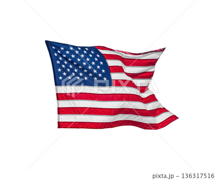 Unaited States of America flag waving, closeup object. Isolated on white background Unaited States of America flag waving, closeup object. Isolated on white background 136317516