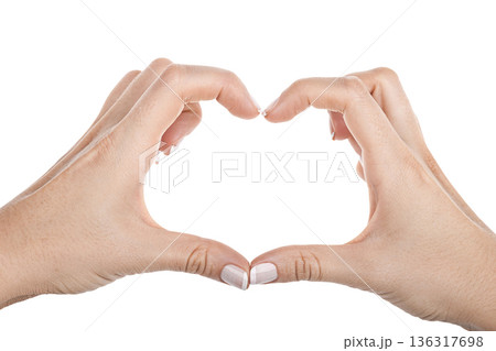 Woman hands shows heart. Isolated on white 136317698