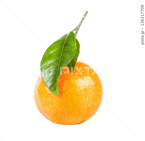 Mandarin with green leafs, closeup object. Isolated on white Mandarin with green leafs, closeup object. Isolated on white 136317700