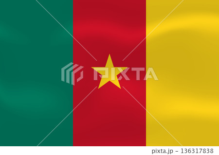 Cameroon flag with wavy silk effect. Vector flag symbolizing national pride, identity, heritage, patriotism and authority 136317838