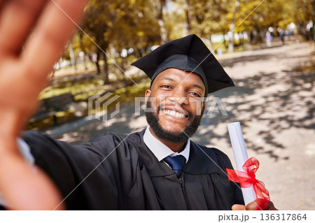 Black man, graduation selfie and diploma for college student, smile and excited for future at campus event. Graduate, education and celebration with certificate, memory or profile picture for success Black man, graduation selfie and diploma for college student, smile and excited for future at campus event. Graduate, education and celebration with certificate, memory or profile picture for success 136317864