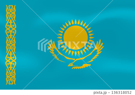 Kazakhstan flag with wavy silk effect. Vector flag symbolizing national pride, identity, heritage, patriotism and authority 136318052