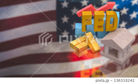 Federal Reserve Policy Impact On Gold Market And Economic Growth 3d render. Federal Reserve Policy Impact On Gold Market And Economic Growth 3d render. 136318242