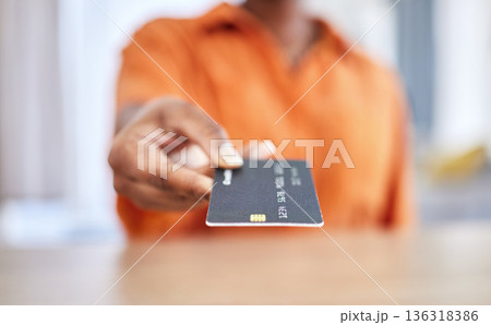 Woman, hands and credit card for payment, banking or transaction to buy, purchase or account at shop. Hand of female person or customer giving debit, bank or loyalty shopping in ecommerce at checkout Woman, hands and credit card for payment, banking or transaction to buy, purchase or account at shop. Hand of female person or customer giving debit, bank or loyalty shopping in ecommerce at checkout 136318386